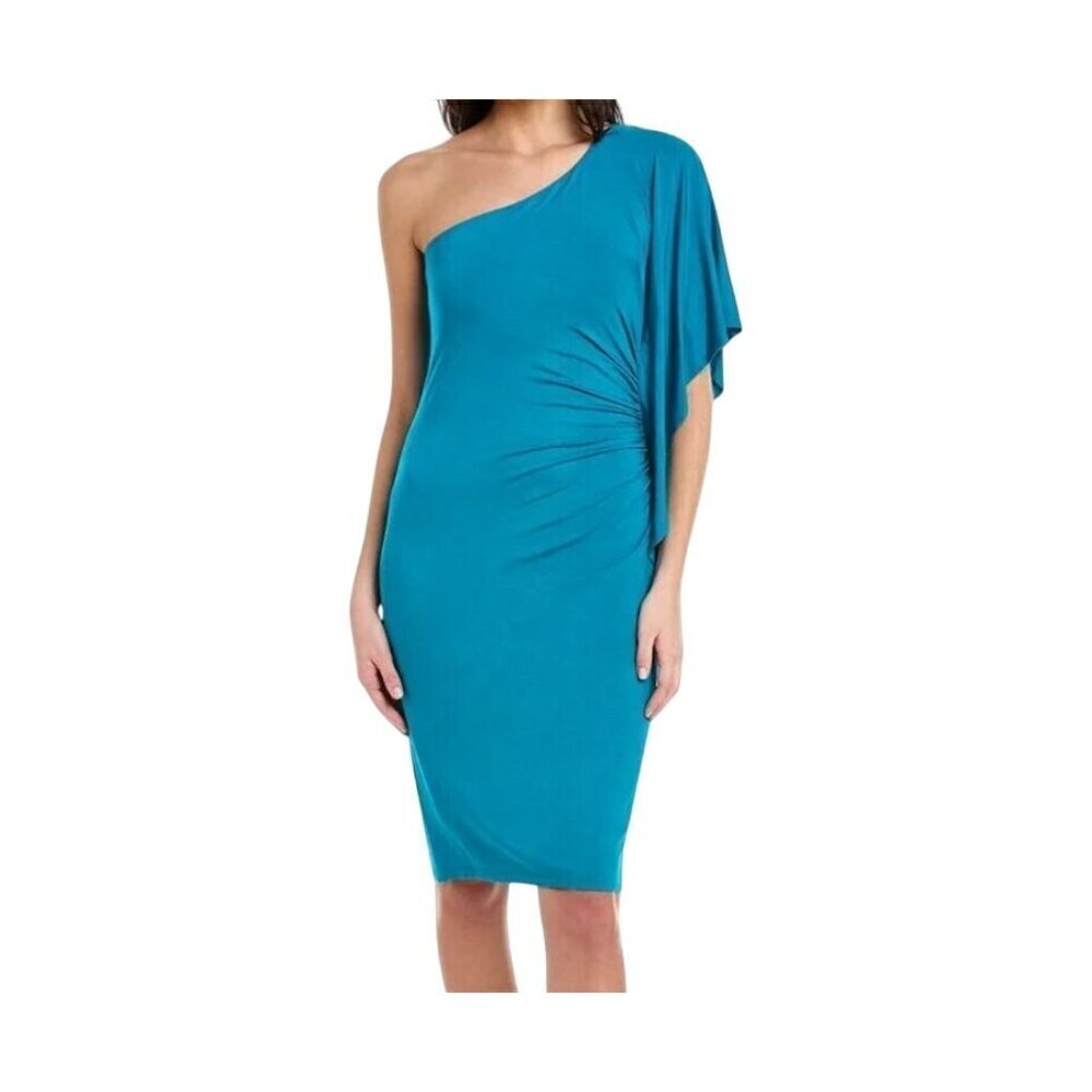 Colorful One Shoulder Dress XL Blue Bodycon Tropical Coastal Preppy Chic Classic